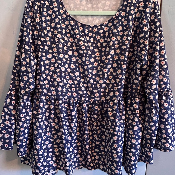 SHEIN Tops - Elegant Blue and Purple Peplum Bell Sleeve Blouse